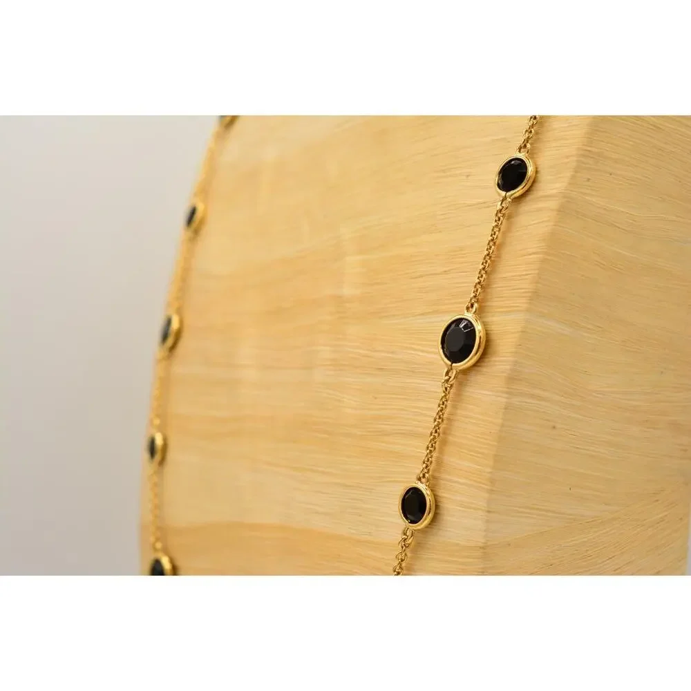 Kate Spade Crystal Confetti Necklace Chain Black Open Bezel Crystal Gold Tone 9J
